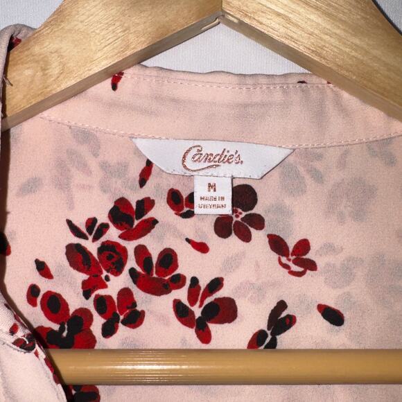 Candie’s Sheer Pink Floral Button-Down Blouse – Size M - Picture 5 of 7